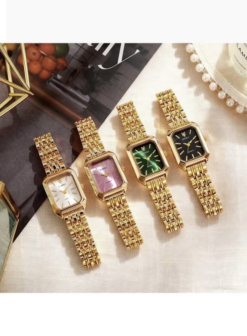 QUARTZ 4PCS Watches Fashion High precision quartz movement Quartz Stainless Steel Watch Gold - Image 1
